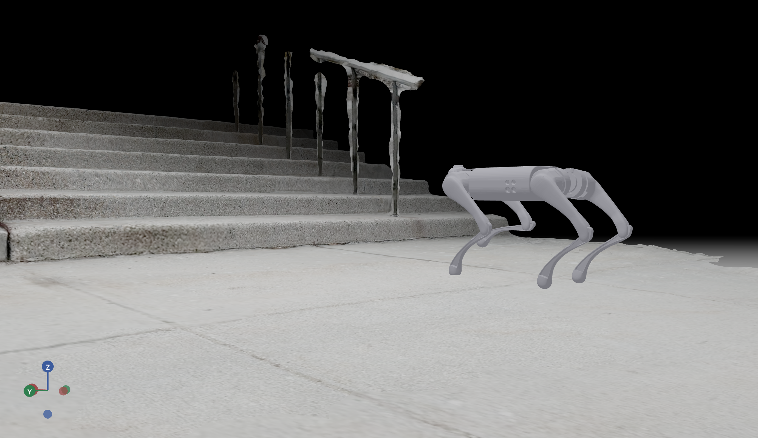 Unitree Go1 Robot in front of a flight of stairs
